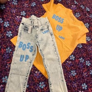 Peach and blue boss up outfits for kids